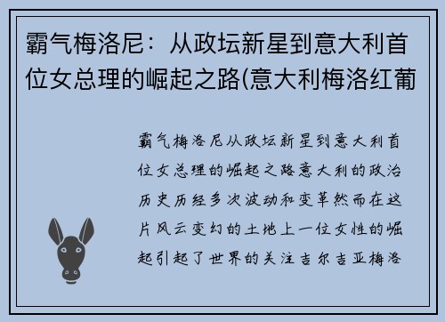 霸气梅洛尼：从政坛新星到意大利首位女总理的崛起之路(意大利梅洛红葡萄酒)