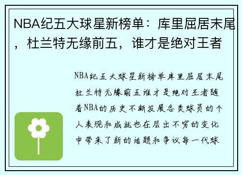 NBA纪五大球星新榜单：库里屈居末尾，杜兰特无缘前五，谁才是绝对王者？