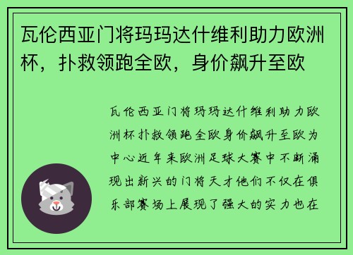 瓦伦西亚门将玛玛达什维利助力欧洲杯，扑救领跑全欧，身价飙升至欧